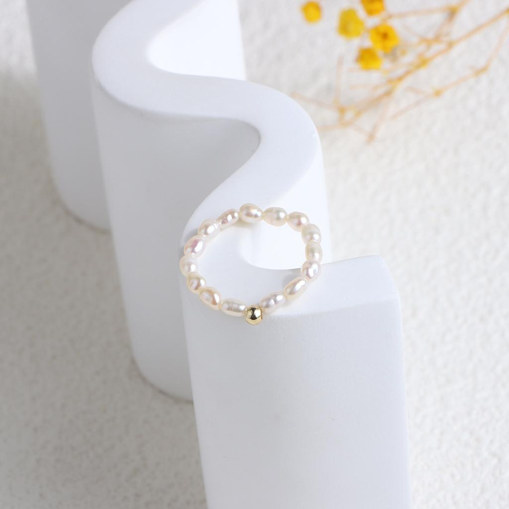 New freshwater pearl ring women's day irregular pearl tail ring women's fresh elastic rope beaded ring