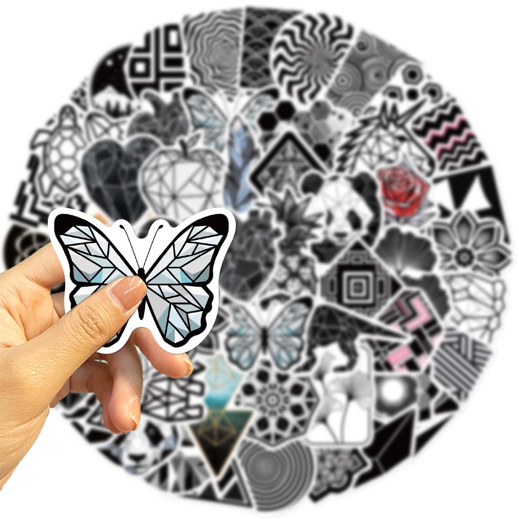 52 Black and White Geometric Pattern Graffiti Stickers Guitar Notebook Suitcase DIY Waterproof Stickers