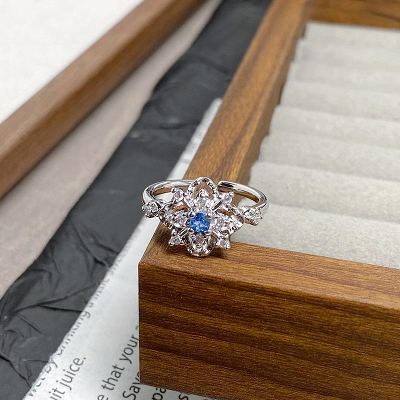 [Charm Blue Qi Ring] Sea Blue Zircon Light Luxury Niche Open Ring Personality Advanced Sense Color Treasure Index Finger Ring Female