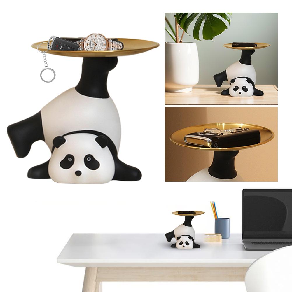 Lovely Resin Panda Storage Tray Key Holder Bowl Panda Sculpture Candy Jewelry Earrings Tray Panda Statue Entryway Table Decor
