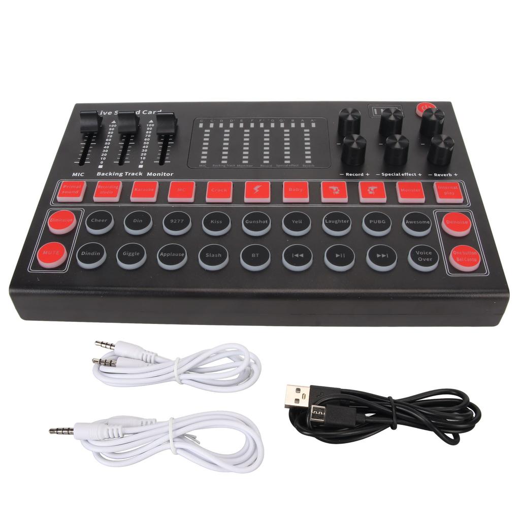 Live Sound Card 8 Sound Effects 10 Special Effects Bluetooth Noise Cancellation Treble Alto Bass Adjustable Sound Mixer