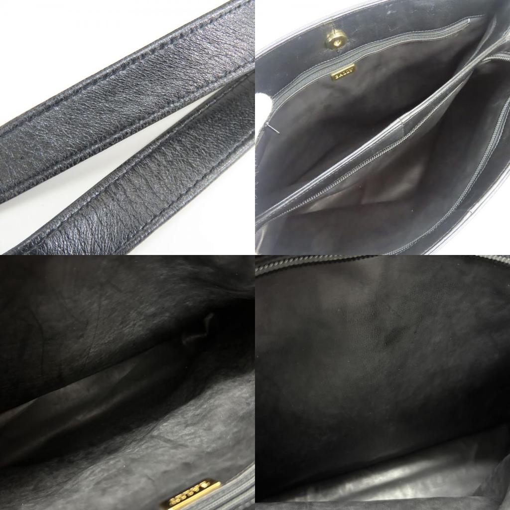 Used BALLY Tote Bag quilting leather black Chain