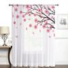 Sheer Voile Curtain with Pink Cherry Blossom Print – Rod Pocket Light Filtering Drape Romantic Floral Window Sheer