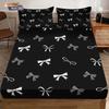 3Pcs Beautiful Bow Black Printed Coreless Bed Sheet Set Multi Size Bed Cover Bedroom Bedding Decoration Machine Washable