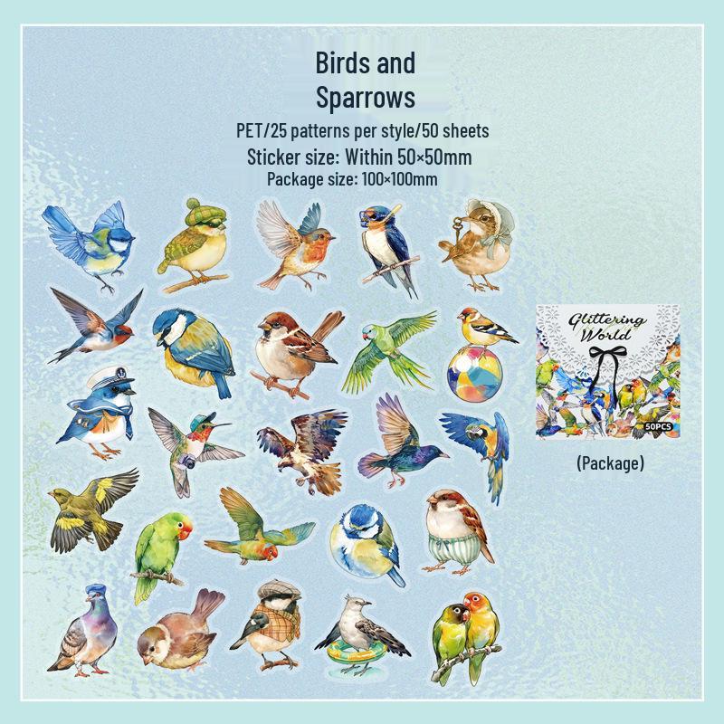 Yi Niao Набор ПЭТ-стикеров на тему природы: Серия «Красочный мир», 50 листов для ведения дневника и поделок DIY