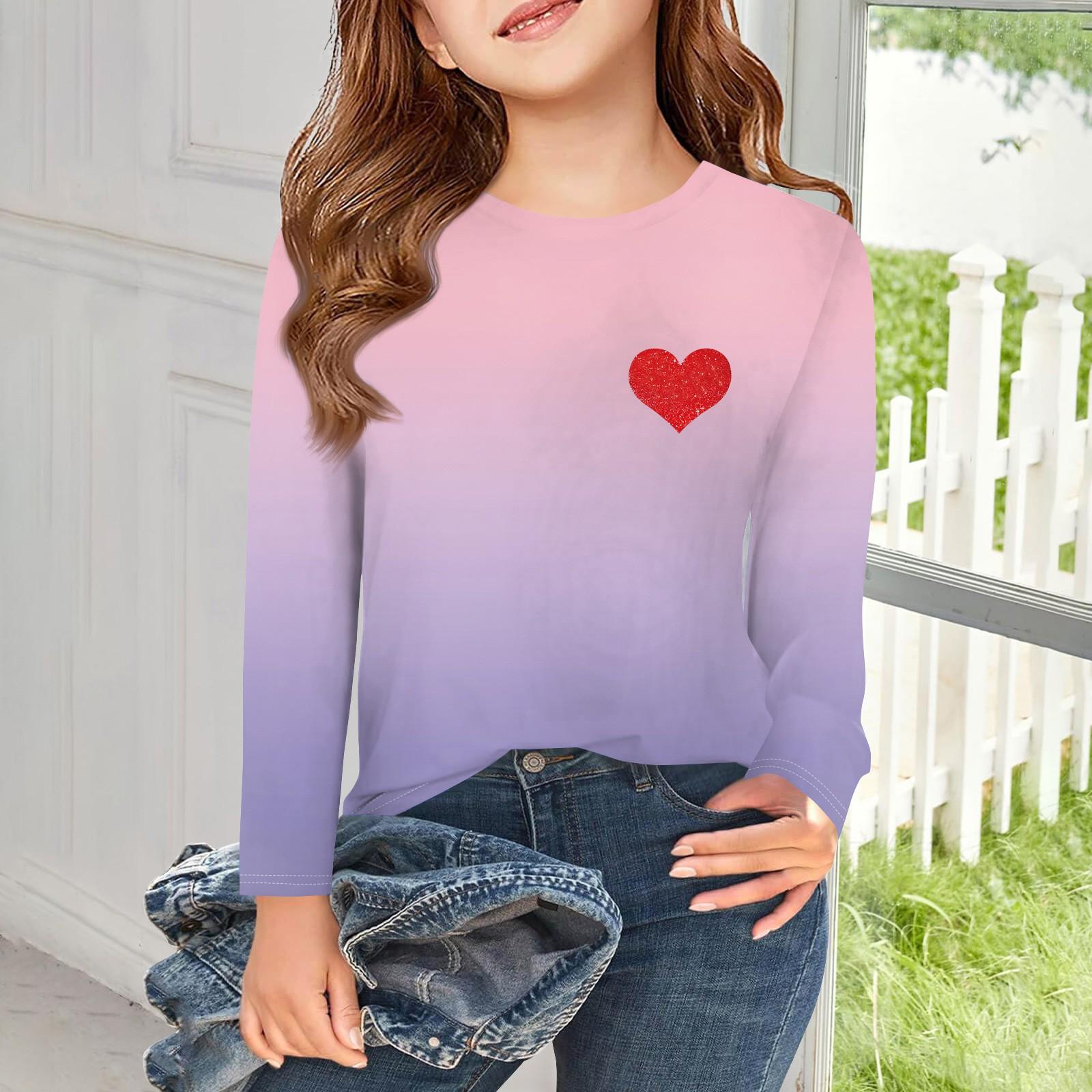 

Футболки с длинным рукавом для девочек, детские осенние топы с круглым вырезом и градиентом, базовые футболки для детей 5–14 лет 160