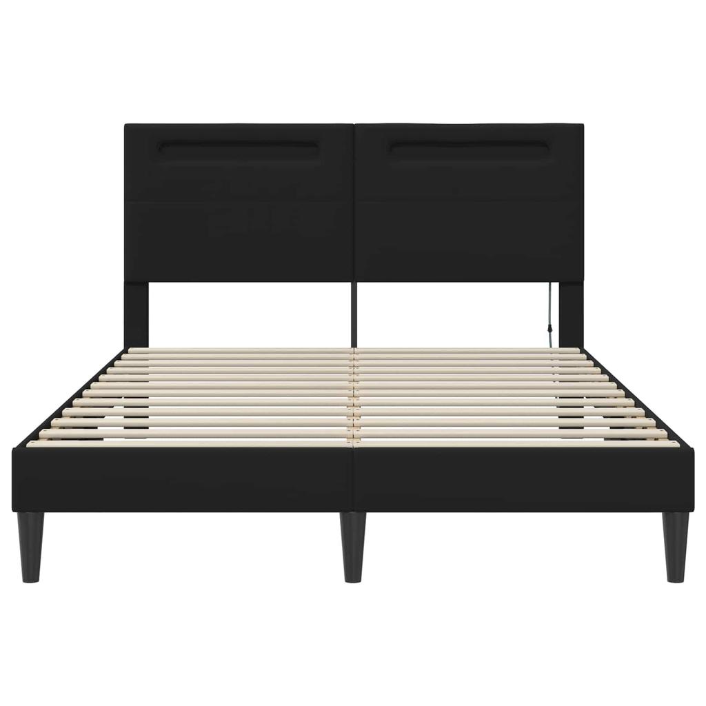 LED Light Strip Bed Frame Black 120 X 190 Cm Faux Leather