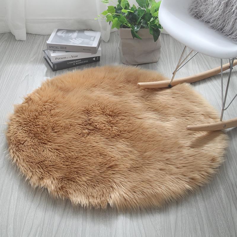 Round Faux Sheepskin Long Pile Rug for Chair, Yoga, Living Room, Bedroom, Sofa Cushion