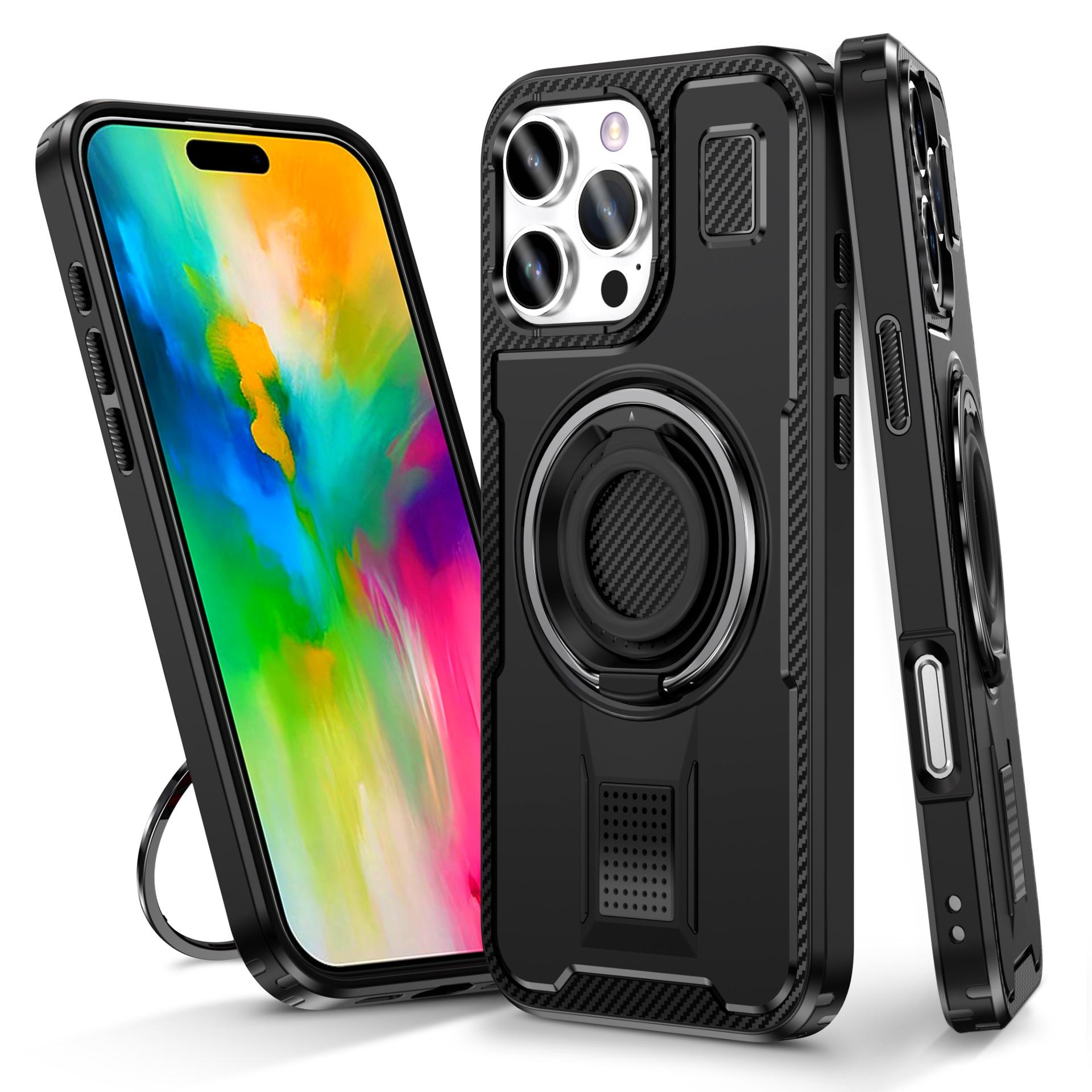 

New for Apple 16 Carbon Fiber Ring Mobile Phone Case 15pro Two-in-one Stand Mobile Phone Protective Cover For iPhone11