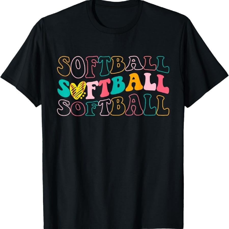 Groovy Love Heart Softball Player Funny Softball Baseball T-Shirt
