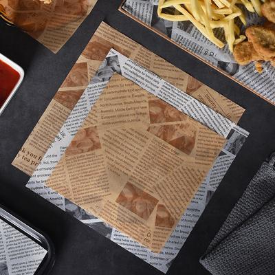 100pcs Oil Proof Paper Newspaper Design Sandwich Burger Fries Fried Food Wrapping Paper Tray Mat Wrappers Air Fryer Baking Paper