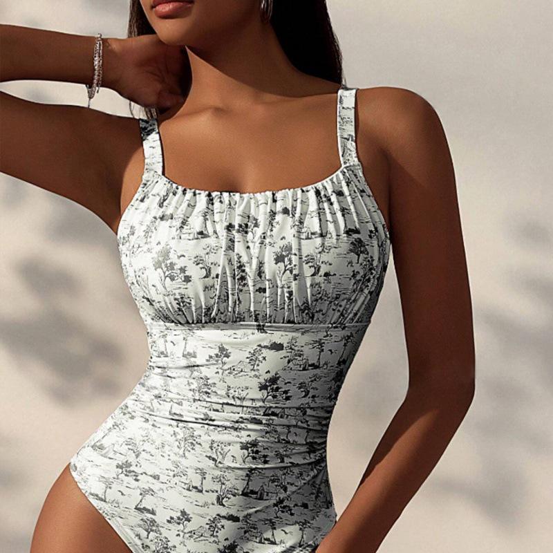 Women's High-Waisted Printed One-Piece Swimsuit - New European and American Style