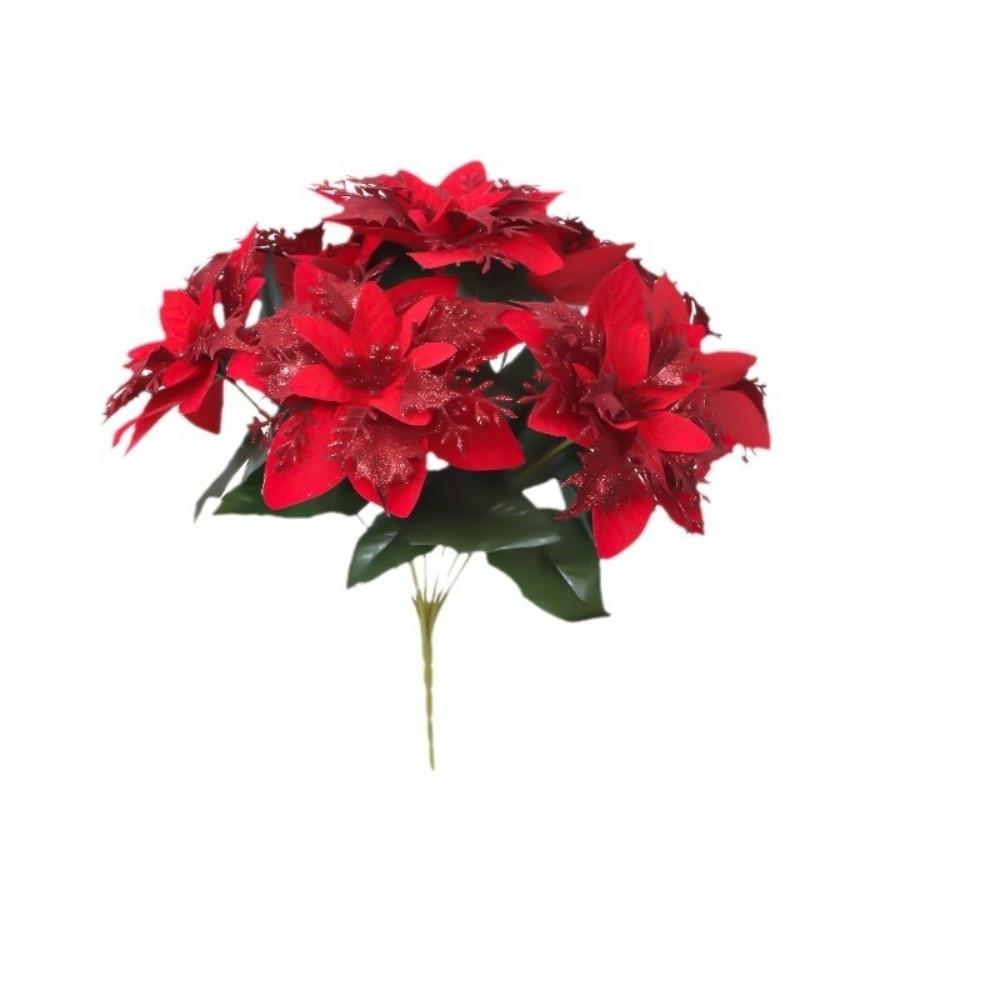 Artificial Flowers Fake Flower Pot Ornament Red Poinsettia Simulation Bouquet  Holiday Decor