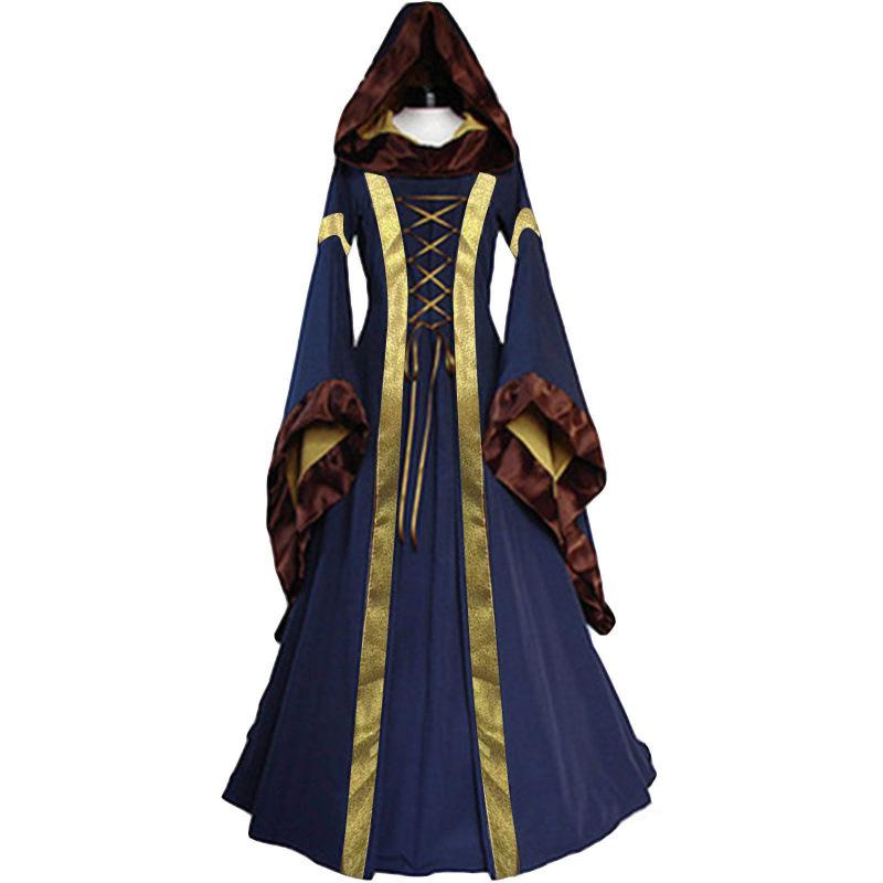 Medieval cos victorian vintage hooded dress flared sleeve court banquet show dress