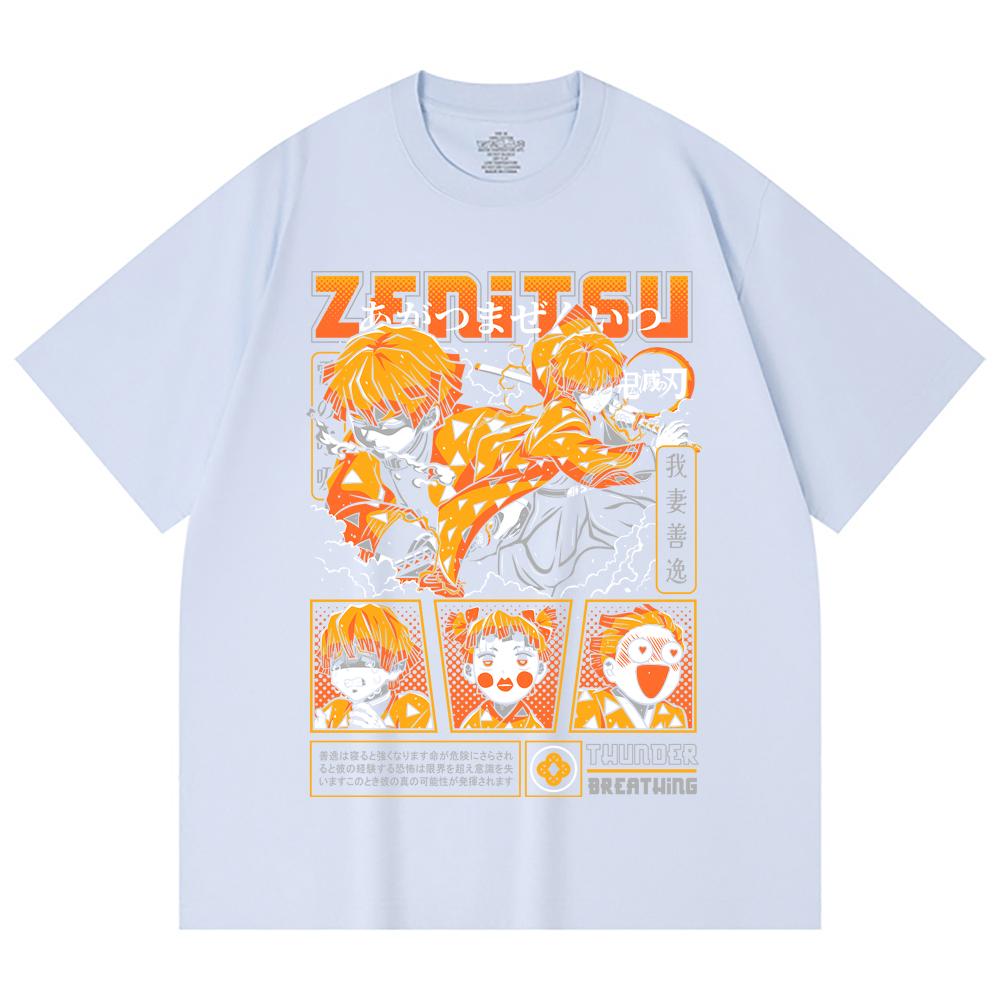 230 Gsm 100% Cotton Demon Slayer V68 Zenitsu Print Unisex Heavy Cotton T Shirt