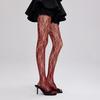 Sexy Retro Květinové Síťované Punčochy s Vinnou Rézou - Průhledné Krajkové Punčochové Kalhoty