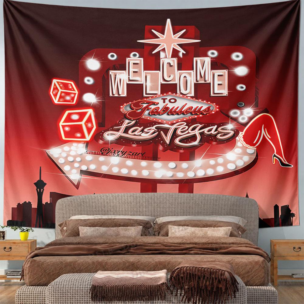 Welcome To Fabulous Las Vegas Tapestry Wall Hanging Neon City Sign Art Decor for Bedroom Man Cave