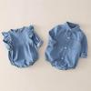Baby Romper Denim Shirt-Style One-Piece Romper for Baby Girls
