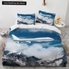 3D Airplane King Queen Duvet Cover Pink Airliner Bedding Set for Adults Sky Sea Natural Landscape 2/3pcs Polyester Quilt Cover