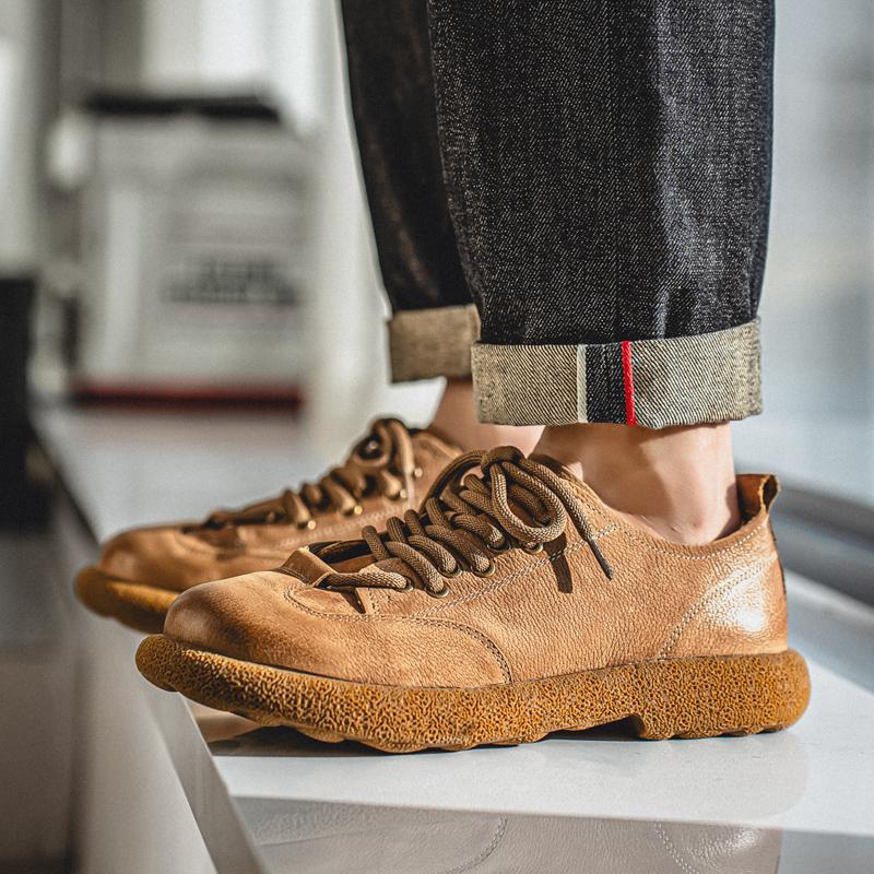 British Style Men Genuine Leather Oxford Shoes Outdoor Casual Leather Thick Bottom Walking Shoes New Antiskid Flat Designer Shoe