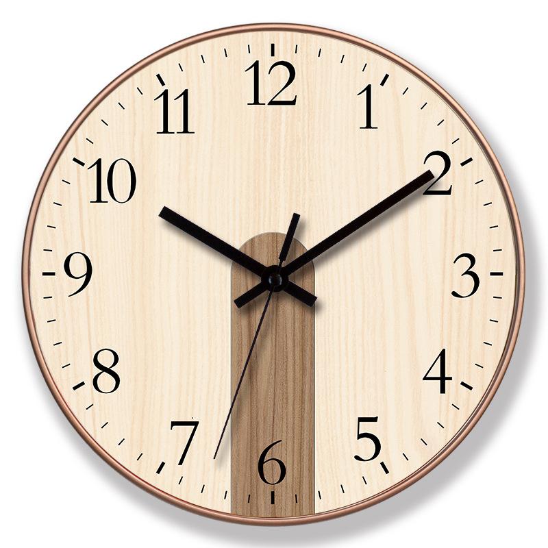 10 Inch Wooden and Bamboo Patterned Wall Clock, Nordic Home, Silent Clock, Living Room, Bedroom, Creative Density Board Clock