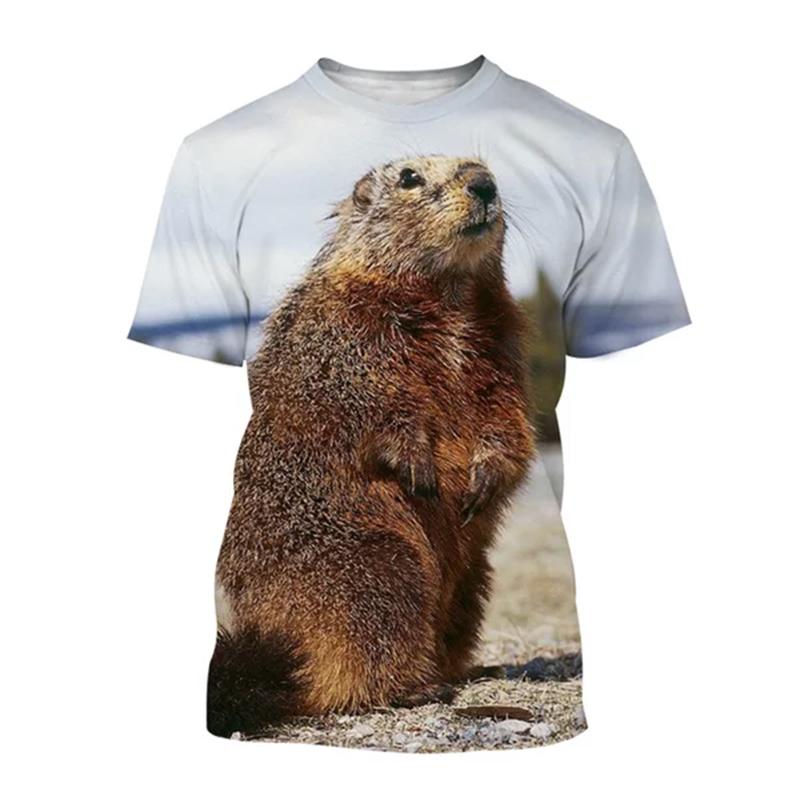 

Summer Round Neck 3D Marmot Printed Top Fashionable Casual Short Sleeved Men s T-shirts M