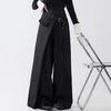 Black Wide Leg Pants Casual Trousers with Skirt Design Fake Two Piece for Autumn