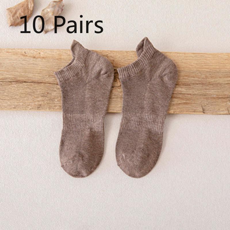 10 Pairs of Men's Socks, Solid-colored Cotton Short Socks, Ear-lifted Shallow Socks, Waisted Breathable Solid-colored Boat Socks