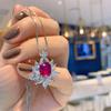 Jewelry Colored Treasure Popular Red Corundum Imitation Gemstone Retro Pendant Temperament Collarbone Chain