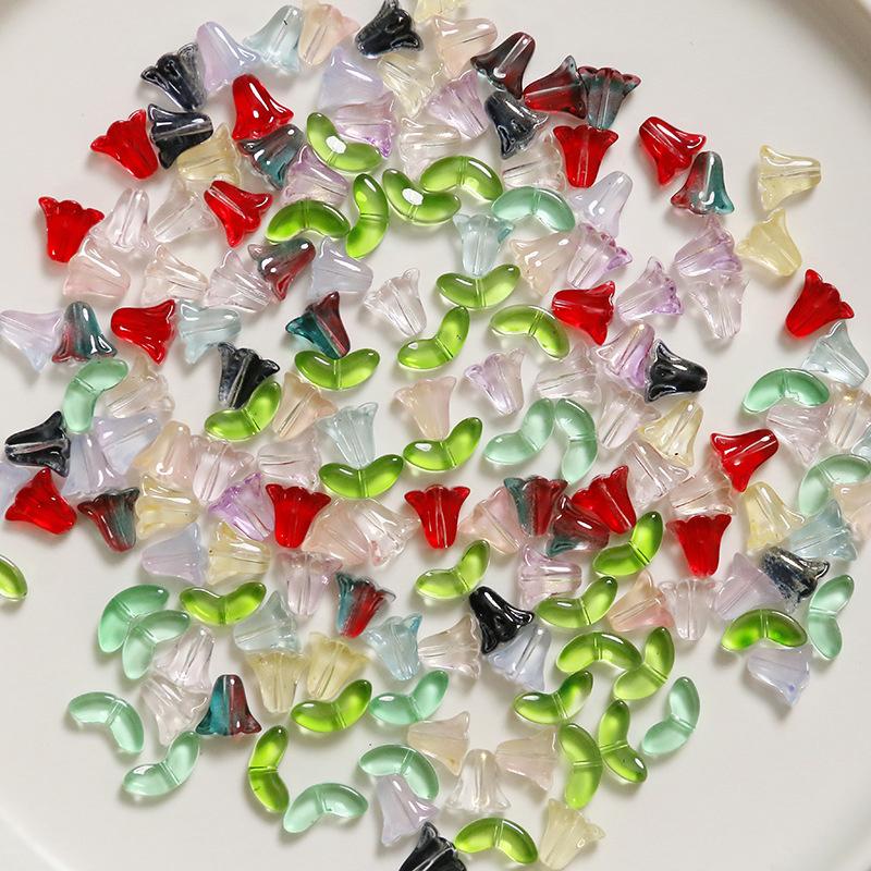 30Pcs Tulips Flower Lampwork Beads Multicolor Glass Flora Beads Multicolor Loose Beads For Diy Bracelets Jewelry Making