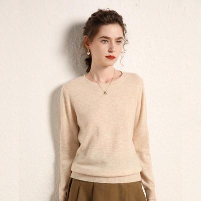 Women's Long Sleeve Round Neck Cashmere Sweater - Lightweight, Loose Knit, Short Pullover for Autumn/Winter
