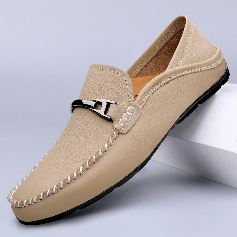 Men s Casual Leather Slip-On Loafers - Large Size Cowhide Driving Moccasins 47