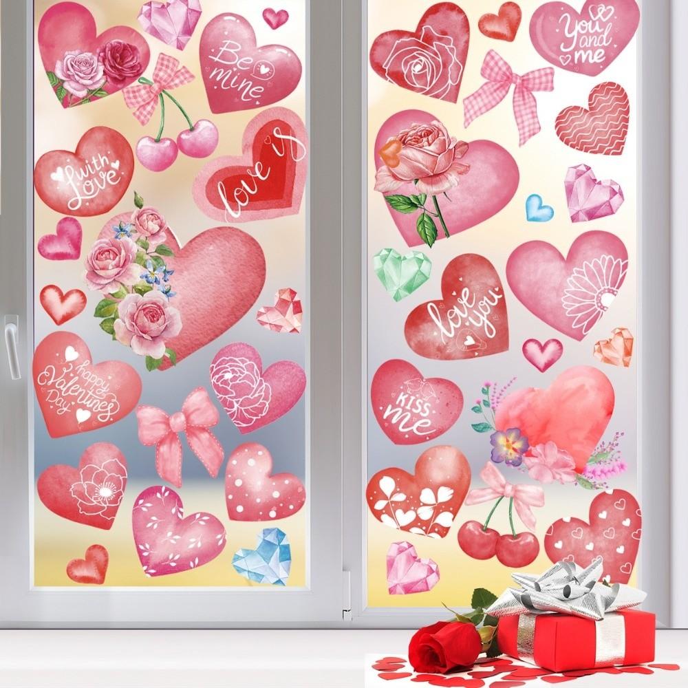 Bow Flower Rose Glass Electrostatic Film PVC Love Heart Window Decals Glass Mirror