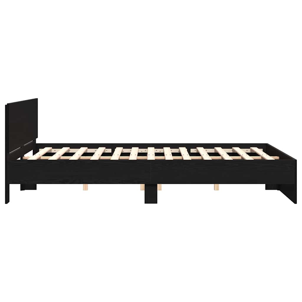 Bed Frame Black Oak Effect 203 x 185 x 70 cm Engineered Wood