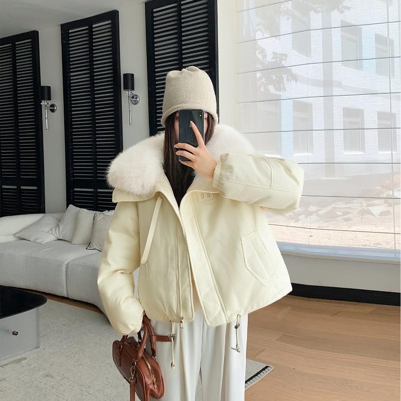New imitation leather velvet big fur collar padded jacket women's short temperament loose pu cotton coat winter cotton coat