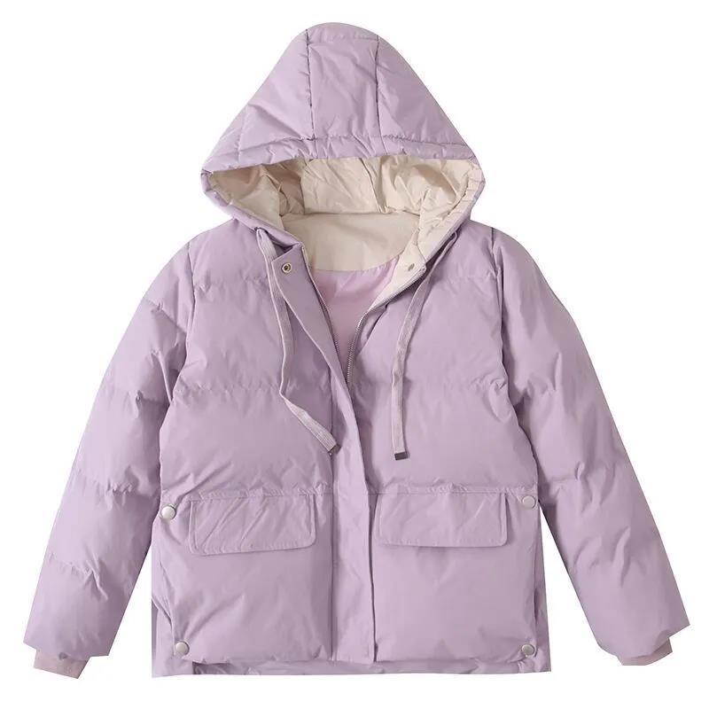 Damen Herbst und Winter Übergröße Einfarbig Gepolstert Kurz Stehkragen Reißverschluss Kapuze Warm Locker Oberbekleidung