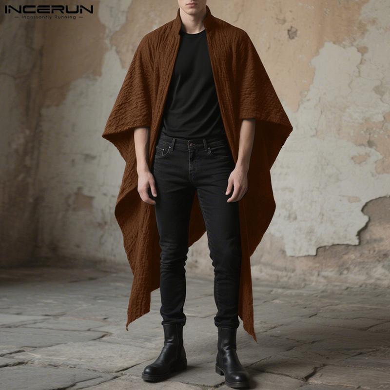 INCERUN Pánské kardigany a vesty s polovičním rukávem a stojáčkem, s nepravidelnou texturou