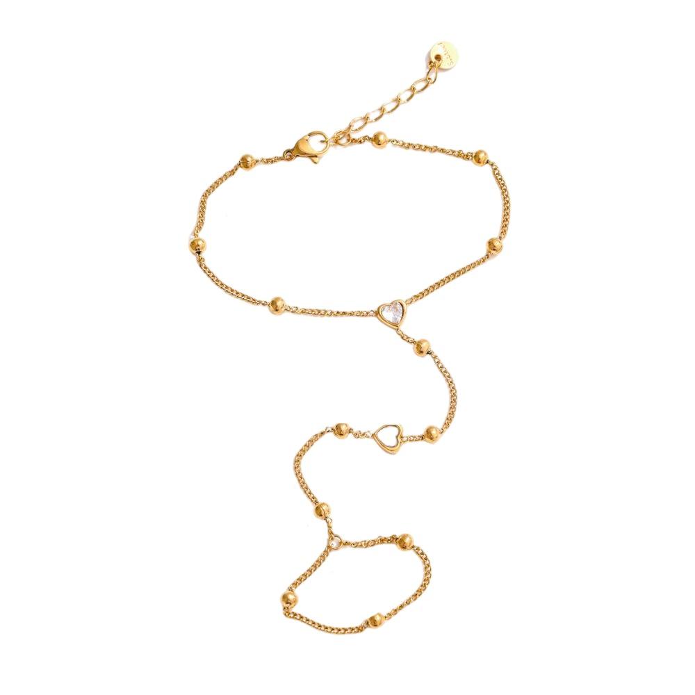 Boho Dainty Delicate Love Heart CZ Stainless Steel Hand Chain Bracelet for Women Waterproof Modern Finger Bracelet Jewelry Gift