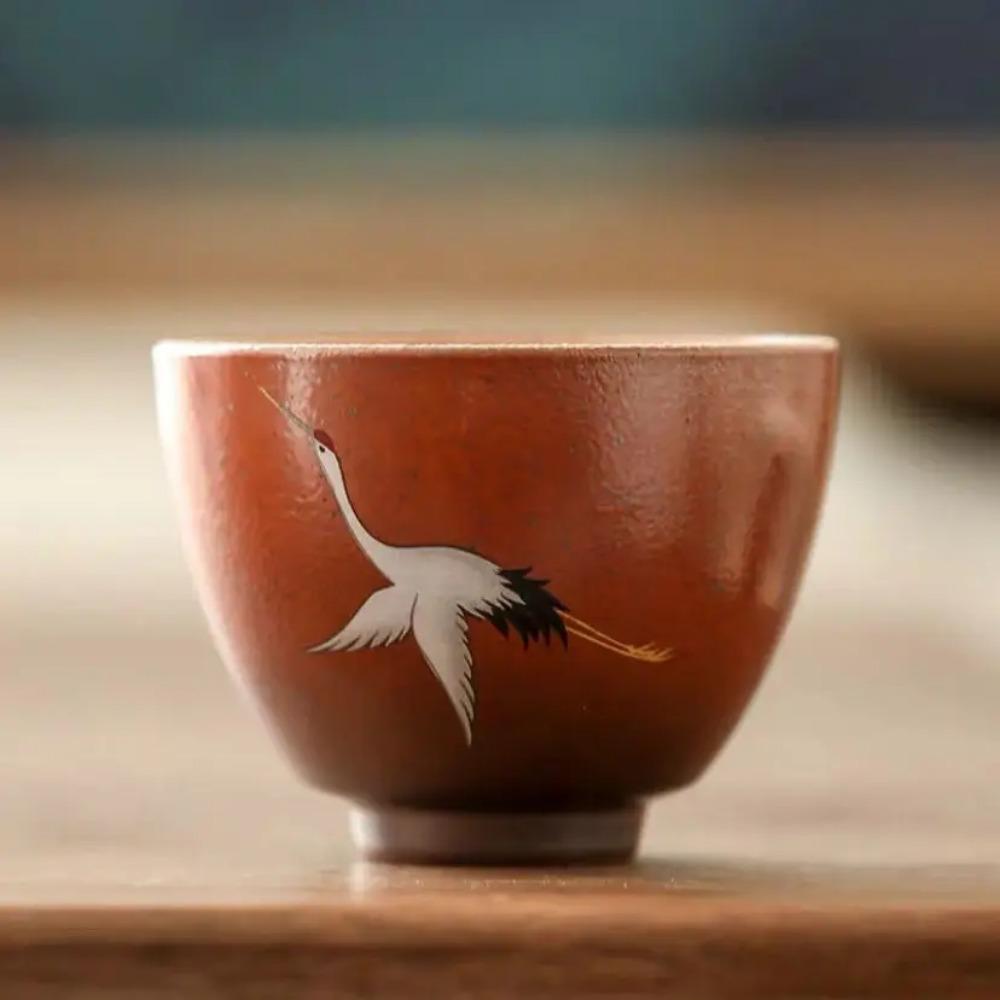 

ЧАНШОВА-Традиционная китайская чайная чашка, узор Летящий журавль , ретро керамическая чайная чашка, кофейная чашка, чашки из грубой керамики, H571 100ml