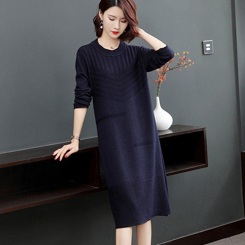 Spring and Autumn New Women's Clothing Chinese Long Loose Knitted Bottom Dress Large Size Sweater Skirt Trend