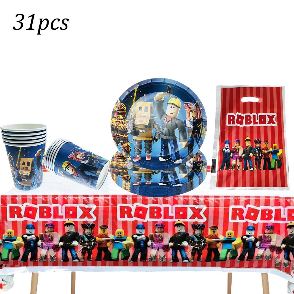 Roblox Birth Date Celebration Decorations Supplie Party Celebration Disposable banner pennant Tablecloth Cup Board paper Infant Shower collection
