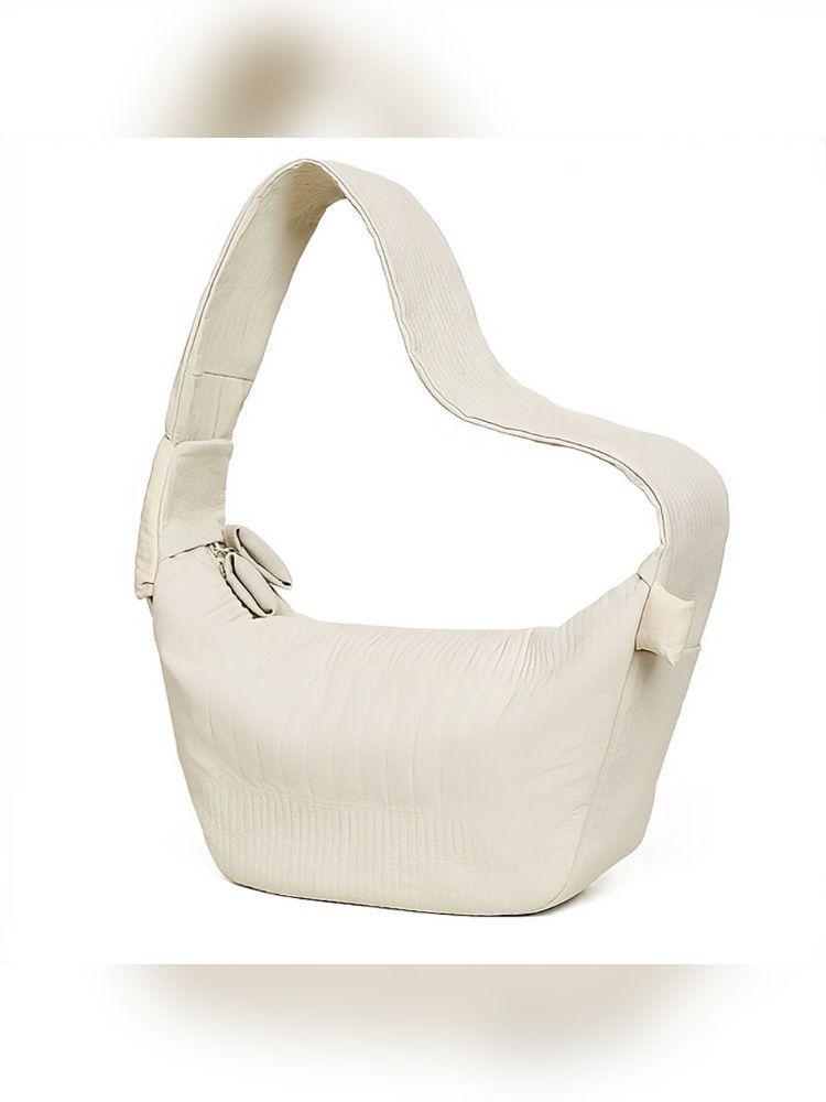 

Модная и нишевая сумка-пельмень с вышивкой нитью, широким плечевым ремнем и сумкой кроссбоди на одно плечо белый