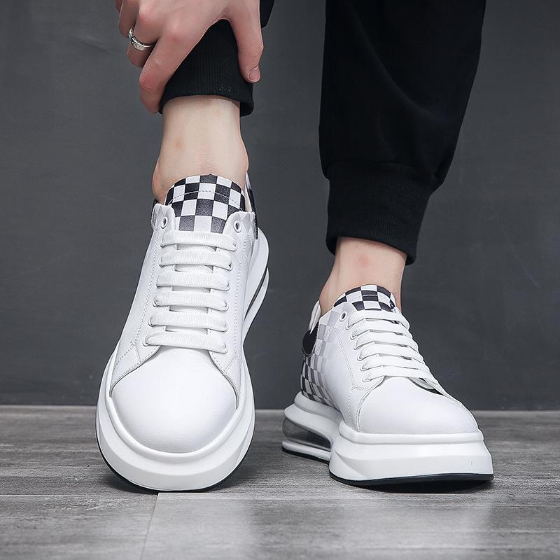 New low-top boys board shoes 3D printing plaid men's shoes black and white air cushion shoes trendy sports and leisure shoes spot
