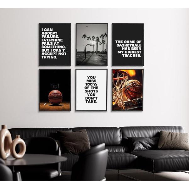 6pcs Basketball Wall Art Unframed Pirational Sport Canvas Black White Basketball Motivational Quotes Poster Prints Teen Boys Kids Painting Wall Decor