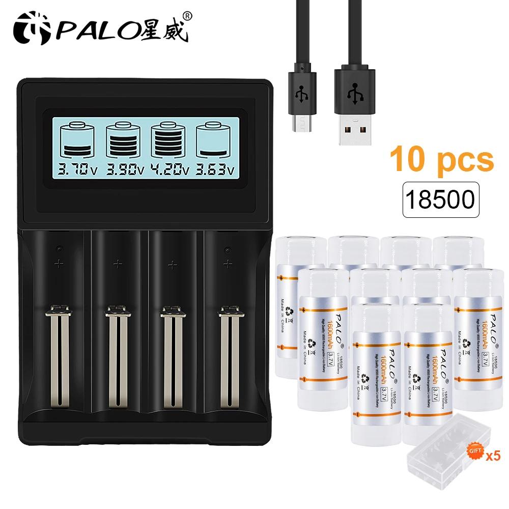 PALO 18500 Li-ion Bechargeable Battery + Battery Charger for Rechargeable Li-ion Battery 18650 14500 18500 16350 16340 26650