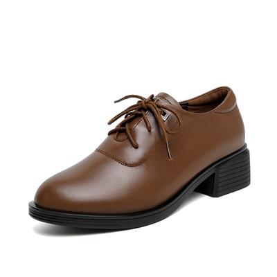 Women Shoes British Style Genuine Leather Women Loafers Lace-up Vintage Casual Women's Shoes