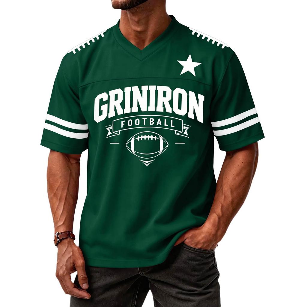 Men's Casual V-Neck Short Sleeve T-Shirt with Baseball Print Sports Top for Gym and Everyday Wear