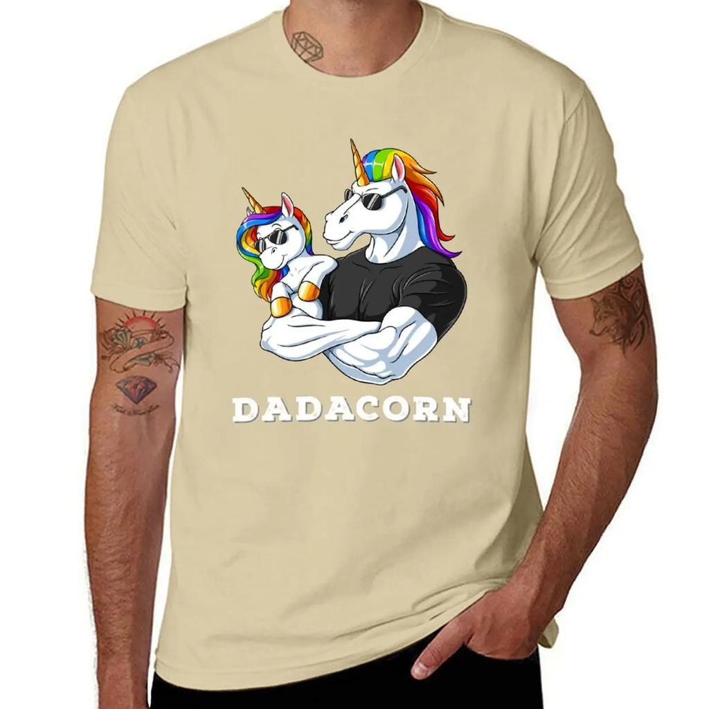 Dadacorn Einhorn Papa und Baby Mädchen Geburtstag Prinzessin Vatertag Tochter T-Shirt Anime Kleidung Herren T-Shirts Freizeit Stilvoll