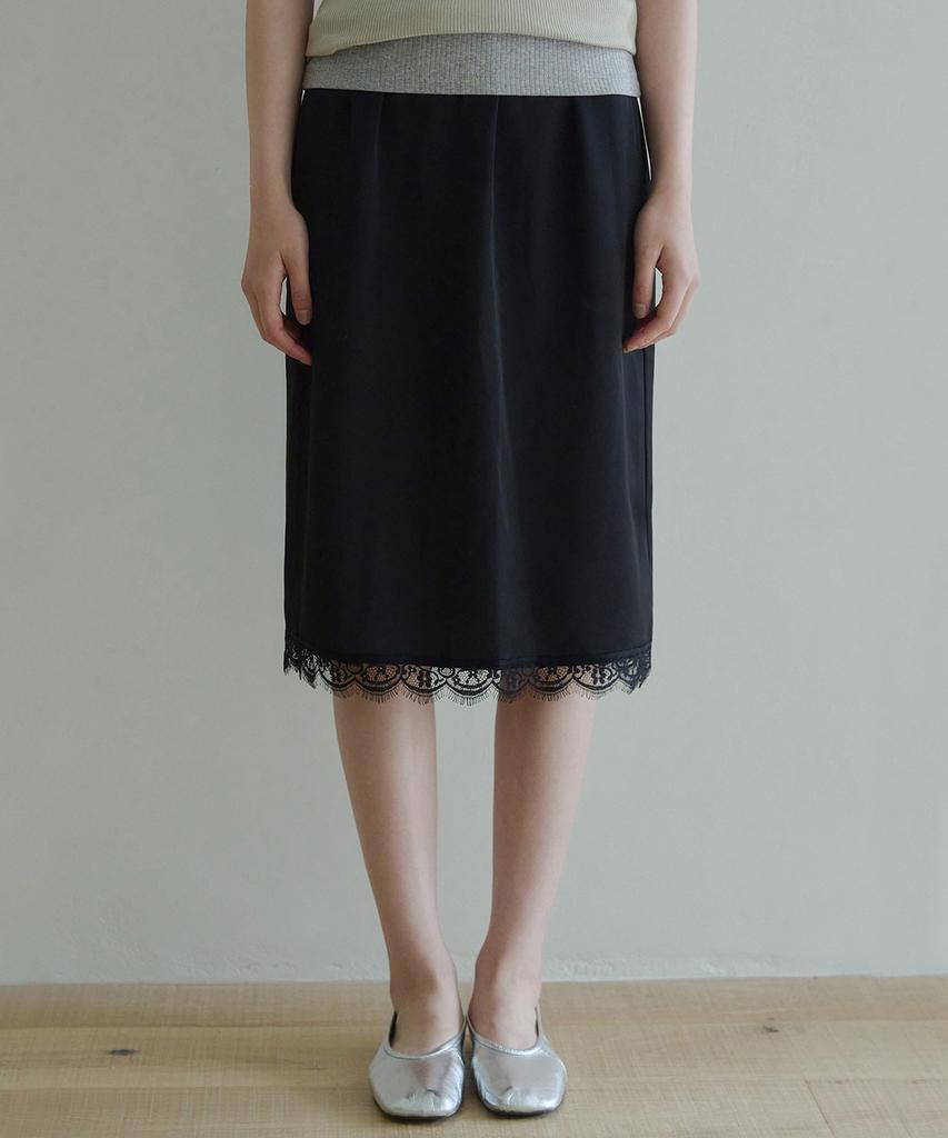 Rob Rob Lace Fluid Satin Skirt (2 Colors)