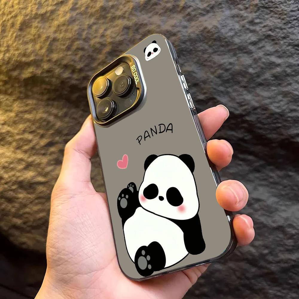 Cute Panda phone case suitable for iPhone 16, 15, 14, 13, 12, 11 Pro/Max/Plus shockproof back cover and anti drop